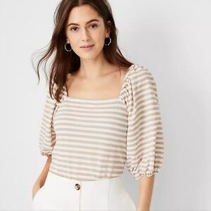 Ann Taylor Smocked BackBallon Sleeve Square Neck Top- size S